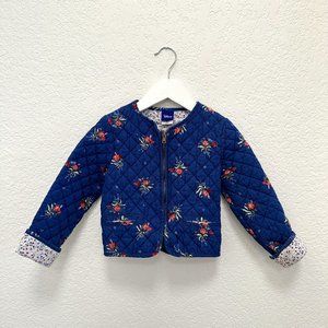 Disney Blue Floral Quilted Zip Up Jacket True Navy 4/5